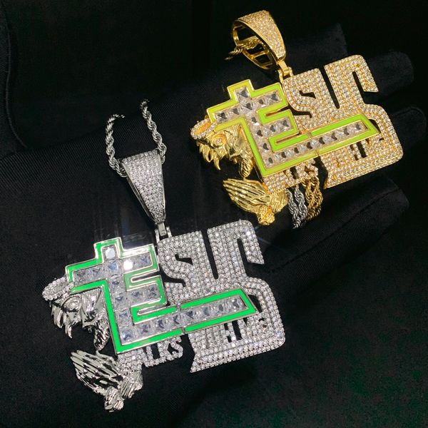 Smalto fluorescente Gesù cammina con me Prega Lettera Collana con ciondolo con ciondolo con catena a corda Hip Hop Donna Uomo Completa pavimentata 5A Cubic Zirconia Cristo Uomo Regalo Gioielli