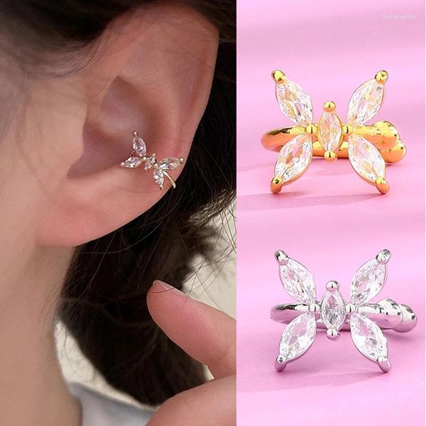 Brincos traseiros 1 peça, punho de orelha de borboleta para mulheres, meninas, banhado a ouro, zircônia, piercing falso, clipe de concha, kpop ins, joias da moda, presentes ef115