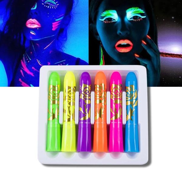 Lápis de pintura facial luminosa que brilham na luz preta, kits de pintura corporal fluorescente, carnaval, halloween, marcador de maquiagem para crianças