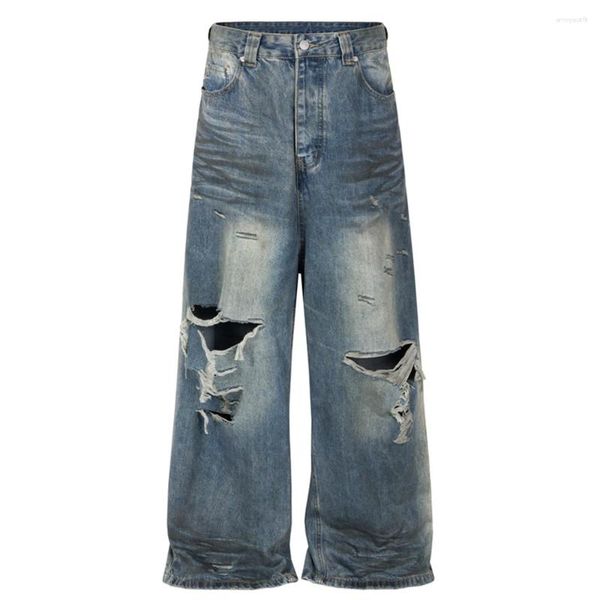 Calça Jeans Masculina Rasgada Perna Abertura Baggy Men Street Fashion Calças