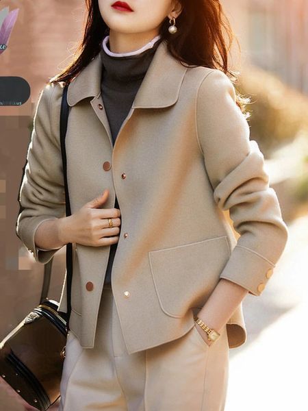 Damenjacken, modische und elegante Jacke, koreanische Version, einfache einfarbige Wolle, Temperatur, entspannt, Herbst, kurze Ärmel, 231118