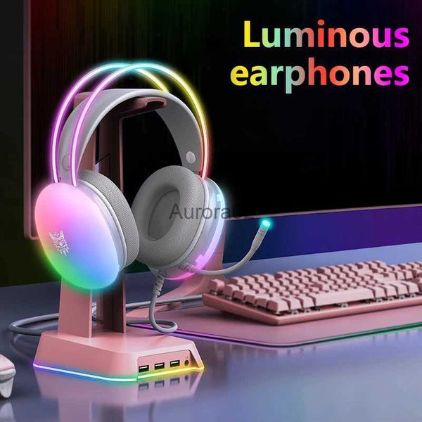 Auricolari per cellulare Cat Ear Gaming Cuffie Rbg Led Light Girl Gamer Cuffie cablate Stereo Game Cat Auricolare Pc Auricolari con microfono per Tablet Ps4 Ps5 YQ231120