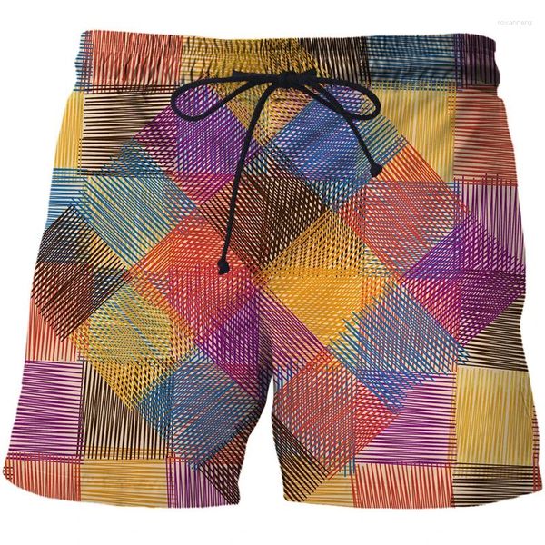 Shorts masculinos impressos 3d calças de praia homens nadar surf desgaste abstrato esboço grade padrão harajuku streetwear board