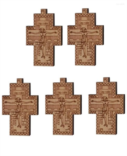 Colares Pingente Cottvo5 Pçs / Lote DIY Oração Rosário Chaplet Colar De Madeira Cruz Ortodoxa Crucificação Jóias Fazendo Parte Acessórios