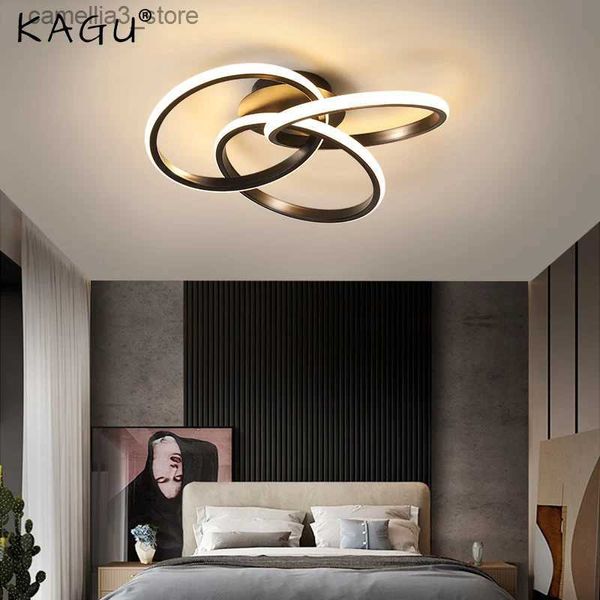 Plafoniere Lampadario a LED in cucina Lampada a sospensione moderna a soffitto nero per tavolo da pranzo Camera da letto Illuminazione domestica con telecomando Q231120