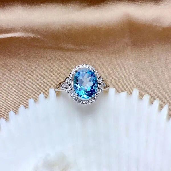 Кольца кластера женские стерлингового серебра 925 пробы океан синий топаз овальное кольцо обручальное свадебное подарок ювелирные изделия оптом