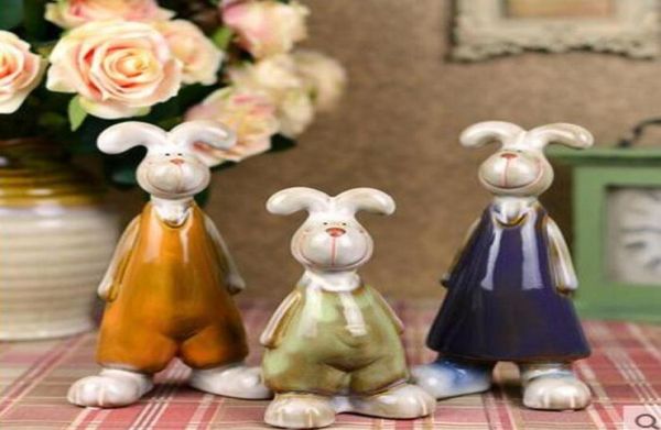 3 pz Bugs Bunny famiglia ceramica coniglio bianco decorazioni per la casa artigianato decorazione della stanza artigianato ornamento porcellana figurine di animali5853983