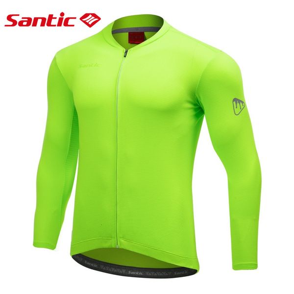 Camisas de ciclismo Tops Santic Men's Cycling Jersey Manga Longa MTB Camisas de bicicleta respiráveis ​​reflexivos de bicicleta leves roupas esportivas de tamanho asiático 230420