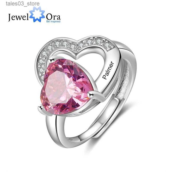 Обручальные кольца Персонализированное кольцо для матери с камнем в форме сердца Классические индивидуальные открытые кольца с выгравированным именем для женщин Рождественский подарок для жены Q231120