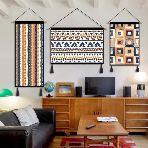 Tapeçarias Bohemian Impressão Tapeçaria Nordic Arte Parede Criativa Tecido Tassel Wandteppich Decoração de sala de estar