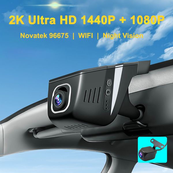 Gizli Araba DVR Dash Cam Wifi Ön ve Arka Kamera 2 Lens FHD 1080P Döngü Kayıt Uygulama Kontrolü Kayıt Sürüş İşlemi