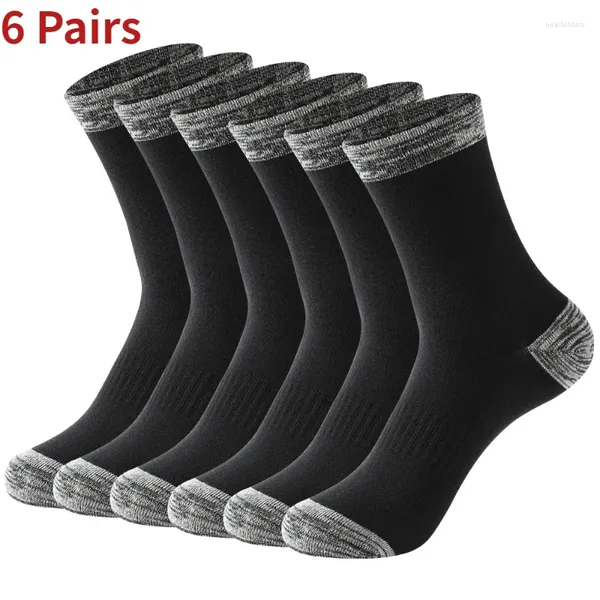 Meias masculinas 6 pares de alta qualidade preto lazer esportes algodão andando correndo longo quente para outono inverno presentes sox