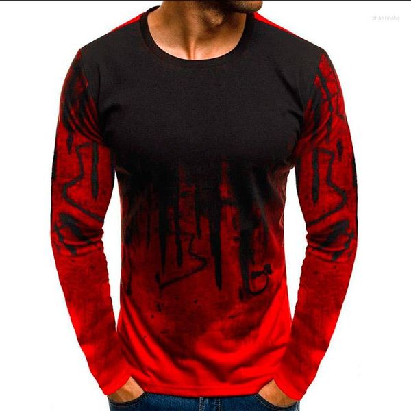 T-shirt da uomo T-shirt a maniche lunghe sottili da uomo 2023 Camicia da uomo con stampa di personalità sportiva fitness estiva di moda bianca taglia asiatica