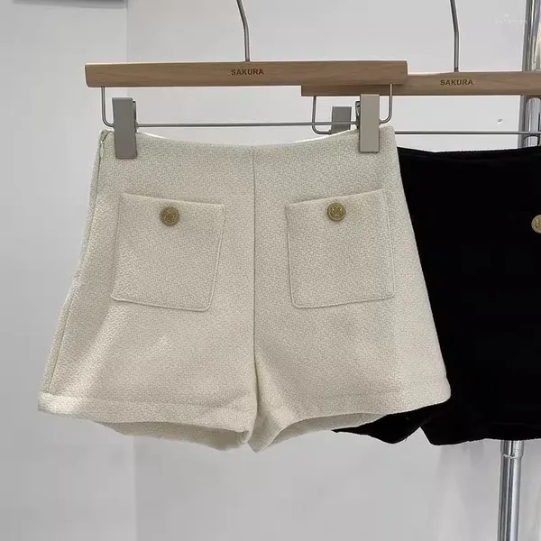 Shorts femininos grossos tweed para mulheres outono e inverno 2023 moda coreana pequeno estilo perfumado cintura alta perna larga calças curtas