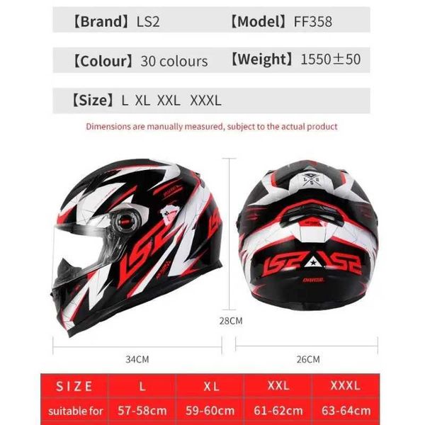 Motorradhelme LS2 Integralhelm Motorradhelm Herren Damen Motocrosshelm Hochfeste ABS-Schale 3C-zugelassenes Motorradzubehör FF358L21029