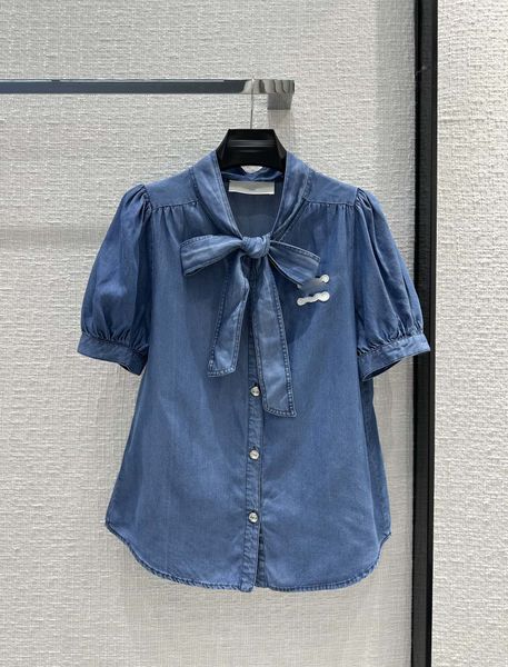 Bloups feminina camisas da marca de moda européia 2023 Primavera/verão New Product Capsule elemento personalizado elemento bordado arco triunfal tencel camisa de jeans