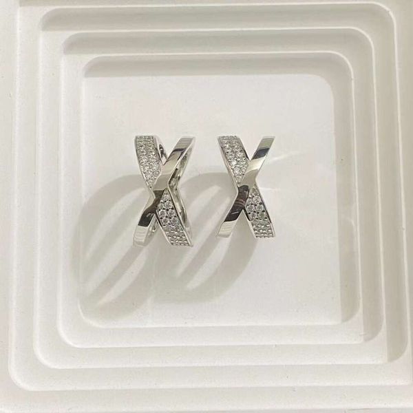 Gioielli Tiffanyhsqrings T s925 Anello in argento sterling con diamanti a forma di X, largo e stretto, elegante anello di personalità