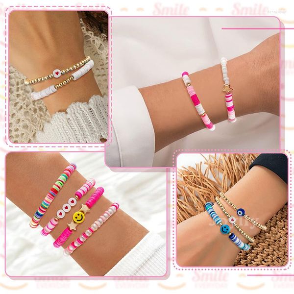 Strand 16 pz/set Preppy Heishi Bracciali Squisito Sorriso Felice Stella D'oro Perline Catena Boho Accessori Dei Gioielli Per La Fidanzata Donne