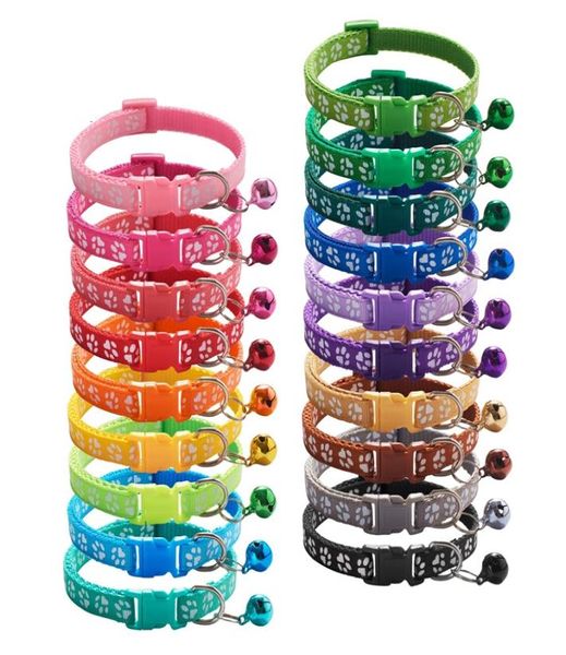 20 colori collari per cani da compagnia collana staccabile regolabile collari per gatti cucciolo con campana bling zampa tracolla stampata forniture per animali dec1046217