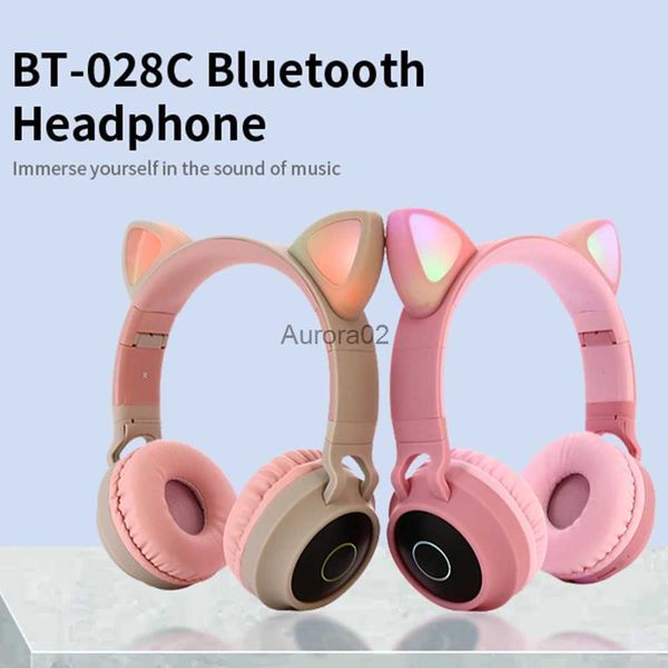 Fones de ouvido de telefone celular Novo gato bonito orelha Bluetooth fones de ouvido dos desenhos animados sem fio Gaming Headset dobrável HiFi estéreo música infantil fone de ouvido meninas presentes YQ231120