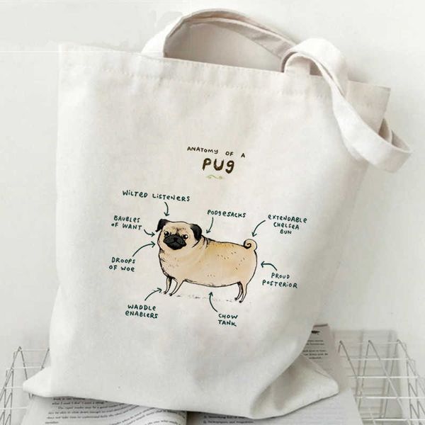 Sacos de compras pug fofo bulldog estampado bolsa