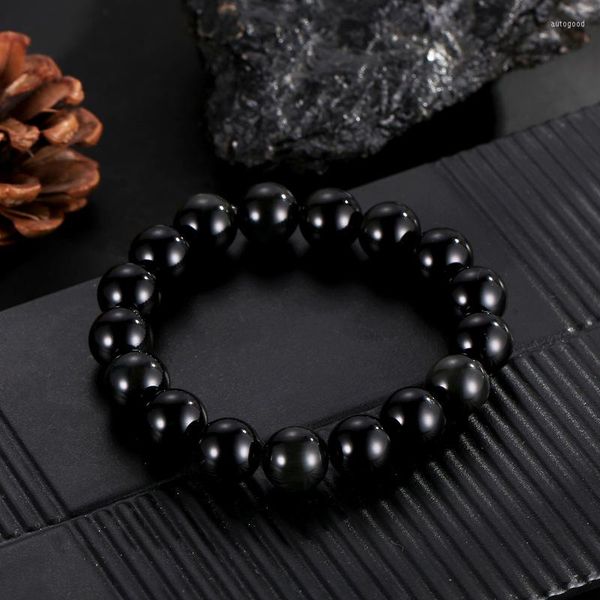 Strand 6mm 8mm 10mm 12mm Classic Black Obsidian Bead Bracciale Bangle Uomo Semplice corda elastica Buddha Beads Jewelry 2023 Fashion