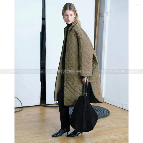 Trench da donna Scandinavo Nicchia T0teme Cappotto invernale in cotone scozzese trapuntato Giacca bozzolo di media lunghezza da donna