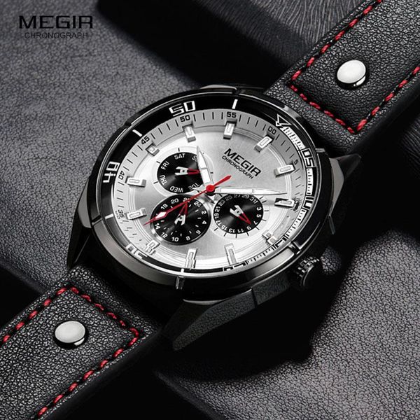 Начатые часы Мужские черные кожаные ремешки Quartz Watch Watches Водонепроницаемые светящиеся наручные часы для мужчины 24-часовой недели. Дисплей 2072G-BK-7
