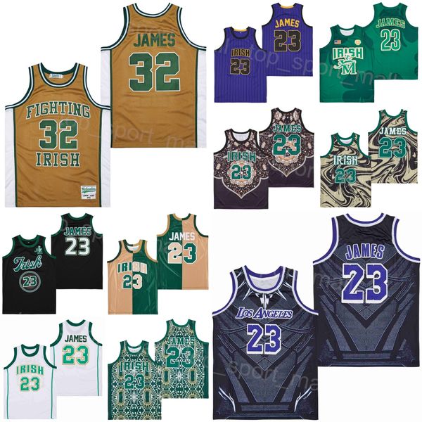 High School St. Vincent Mary Fighting Irish Jersey Basketball LeBron James 23 Marble CROWN Schwarz Braun Grün Team All Stitching Sport Atmungsaktiv ALTERNATIVES Motiv