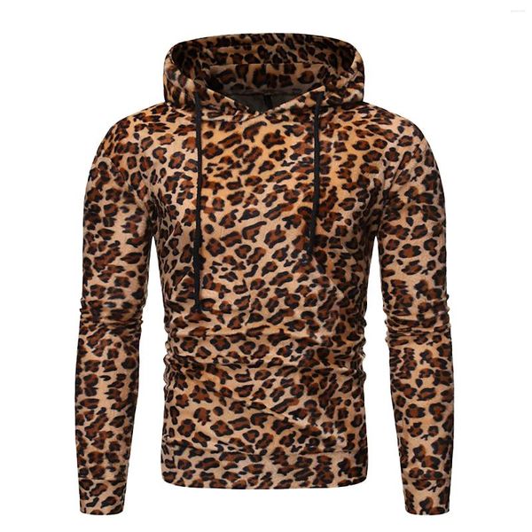 Hoodies masculinos leopardo lazer esportes ao ar livre fatos de treino com cordão roupas esportivas com capuz camisolas pullovers sudaderas