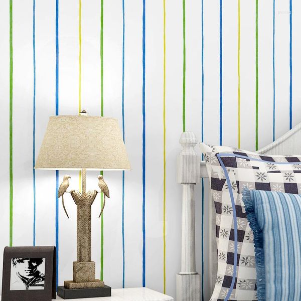 Papéis de parede Modern Blue Line Line Fistripe Wallpaper para Kids Room Baby Girl Girl Quarto Papel de parede Mediterrâneo não tecido