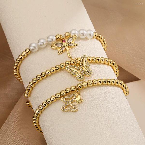 Braccialetti con ciondoli Mafisar Moda Placcato Oro Zircone Farfalla Ciondolo Libellula Bracciale a catena con perline di rame per regali di gioielli da donna