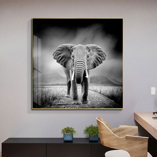 Africa em preto e branco Elefantes animais selvagens Posters de pintura de arte e impressões de cuadros imagens de arte de parede para sala de estar