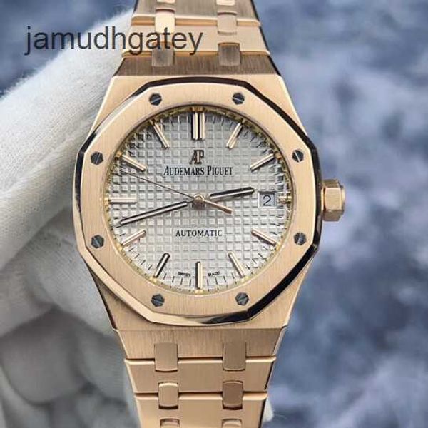 Relógio de luxo Ap Swiss Royal Oak Series 15450 ou mostrador cinza prateado com decoração xadrez grande e relógio mecânico clássico com exibição de data de três agulhas com 18 Wa C126