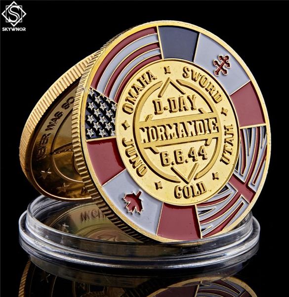 24k 70° anniversario placcato oro souvenir moneta artigianale Arromanches Normandie guerra militare sfida da collezione2287011
