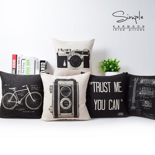 Cuscino Nordic Cover Linen Camera Guitar Throw Cases Black White Bicycle Paint Quote Modern Retro Decor Car Seat Covers /Decor