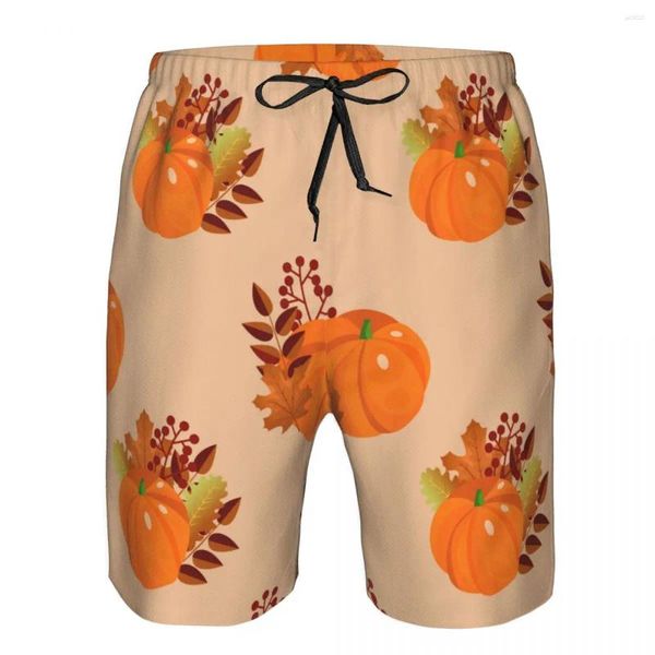 Shorts masculinos homens swimwear nadar tronco curto abóboras e folhas de outono praia prancha natação surf