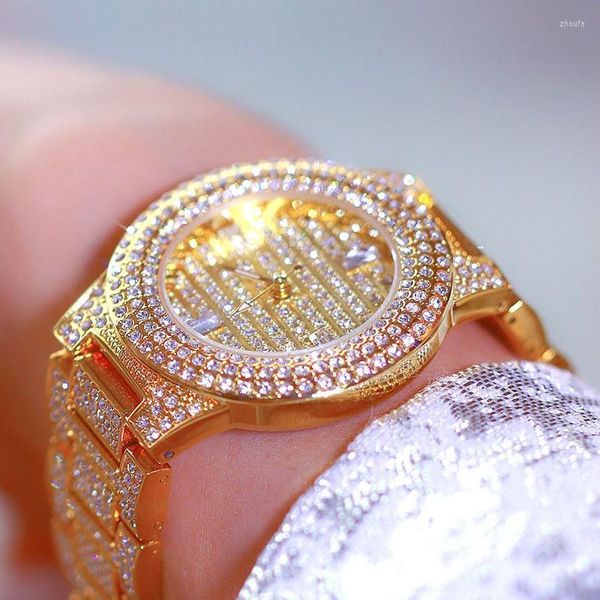 Armbanduhren BS Elegant Full Diamond Damenuhr Berühmte Luxusmarken Damen Gold Wasserdichte Uhren für 2023