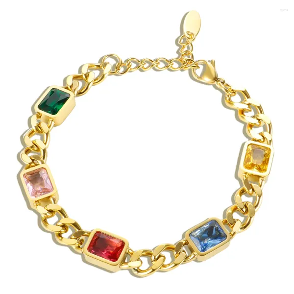 Bracciali a maglie JINHUI Cubo colorato quadrato con zirconi Bracciale deluxe in acciaio inossidabile Catena classica a rettifica color oro Moda per le donne