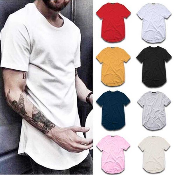 Camiseta masculina Moda Estendida Street Stylet-shirt Vestuário Curvo Bainha Long Line Tops Tees Hip Hop Urban Blank Basic t Shirts Tx135t0xv