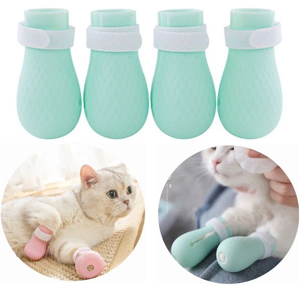 Costumi per gatti Scarpe regolabili antigraffio in silicone per il bagno di toelettatura Lavaggio per artigli Protezione per zampe Strumenti per animali domestici 231118