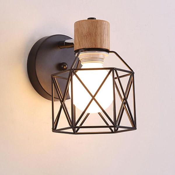 Lampada da parete moderna in legno LED applique in metallo soggiorno nordico comodino camera da letto paralume da soffitto decorazione illuminazione Lampara E27