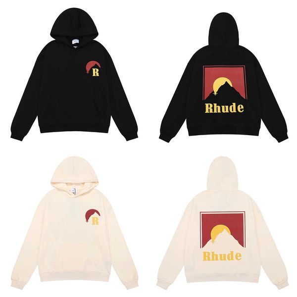 Designer-Kleidung Hoodies Mode-Sweatshirts Us Rhude Moonlight Bedruckter Hoodie Herbst Entspanntes Lässiges Paar Kapuzenpullover Streetwear Pulloverjacke