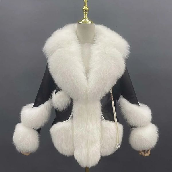 Frauen Pelz Faux MISSJANEFUR Echte Leder Jacke mit Kragen Manschetten für Frauen Mode Luxus Warme Weibliche Winter Echt Mantel 231118