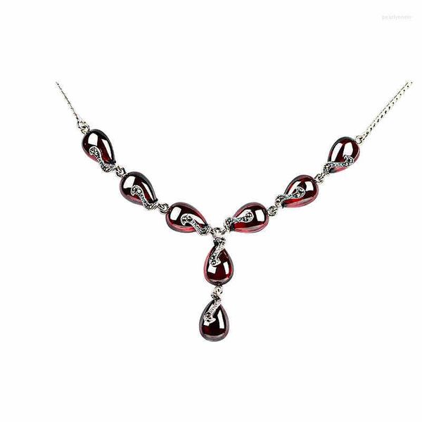 Catene ZHJIASHUN Retro 925 Sterling Silver Pietre Preziose Naturali Granato Pendente Della Collana Per Le Donne Rubino Collane Gioielli