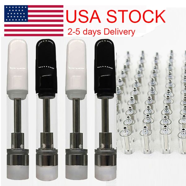 USA STOCK Vape-Kartuschen Zerstäuber 1 ml E-Zigaretten-Wagen Dickes Öl leer Flache Schraubspitzen Keramikspulen-Verdampfer Weiß Schwarz Zerstäuber Mundstück mit individuellem Logo