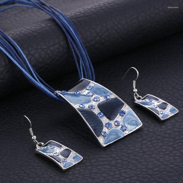 Halskette Ohrringe Set klassisches geometrisches Square -Juwel für Frauen Vintage Party Drop und Anhängergeschenke