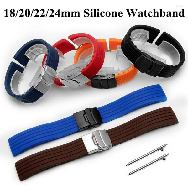 Assista Bandas 18mm 20mm 22mm 24mm Redução rápida Silicone dobradora Bracelete Breath Sport Strap for Mulher Men