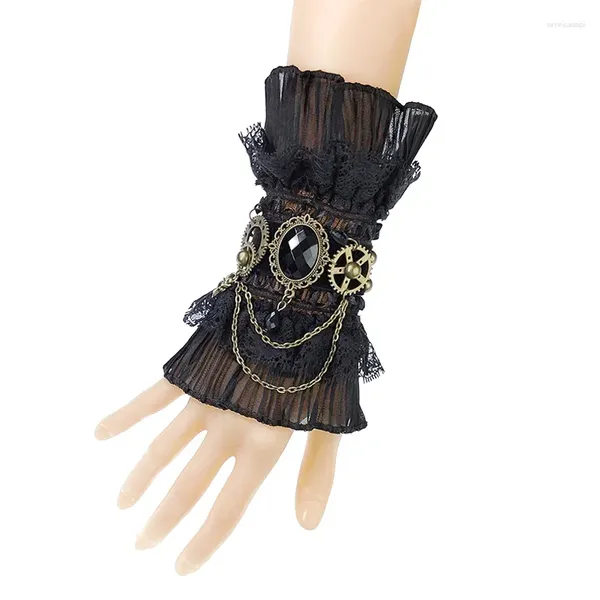 Charme pulseiras doce lolita mão punhos de pulso laço guarnição empregada cosplay acessórios para mulheres menina festa pulseira mangas