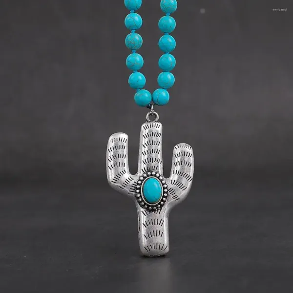 Collane con ciondolo Amaiyllis Perline di pietra annodate fatte a mano Collana a filo lungo per donna Catena per maglione grande cactus